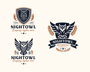 Set bundle vintage Night intelligent Owl bird logo for business company