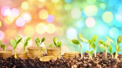 Visualizing Financial Growth with Gold Coins and Plants