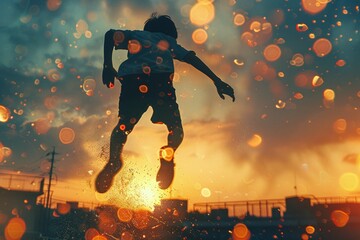 ai generative boy jumping at sunset vibrant