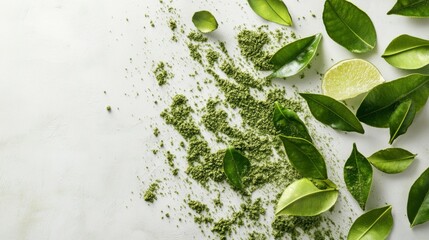 Dried Makrut Lime Leaves and Green Powder