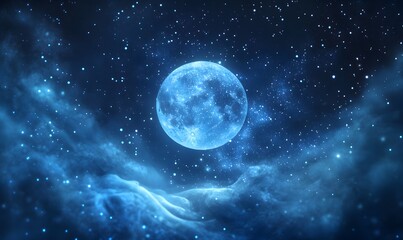 Wall Mural - abstract digital painting depicting a blue moon in a starry sky, generative ai