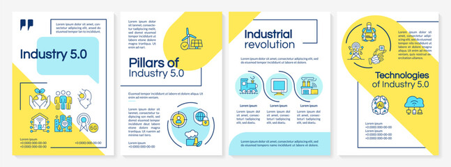 Wall Mural - industry 5.0 blue and yellow brochure template. industrial revolution. leaflet design with linear ic