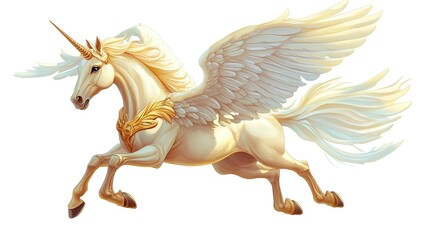 Canvas Print - Illustration of pegasus horse isolated on white background as transparent png, phantasy animal. Pegasus. Illustration  