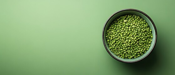 A vibrant bowl of green peas on a soft green background, highlighting freshness and natural beauty for culinary or nutrition themes, background with copy space