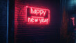 © Jiranun - Neon sign  ' happy new year ' on a dark brick wall