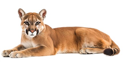 Wall Mural - cougar portrait standing lying sitting isolated white background