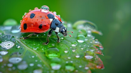 Poster - Ladybug on a leaf. AI.