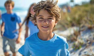 Canvas Print - Portrait of a happy boy smiling. AI.