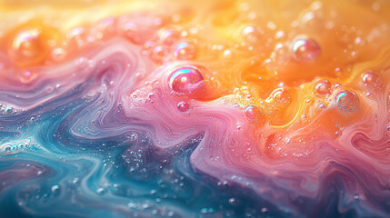 Wall Mural - Detailed macro photograph of soap bubbles under light,