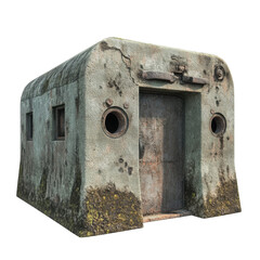 Old bunker with weathered exterior transparent background