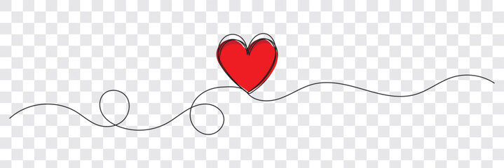 Heart line art drawing vector background. Continuous one line design template. Valentines day. Love symbol. Outline ribbon with red heart vector illustration. EPS 10.