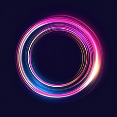 Wall Mural - Abstract glowing circle with pink and blue light trails on a black background.