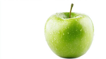 Poster -   A detailed image of a green apple with droplets of water on both its exterior and interior surfaces