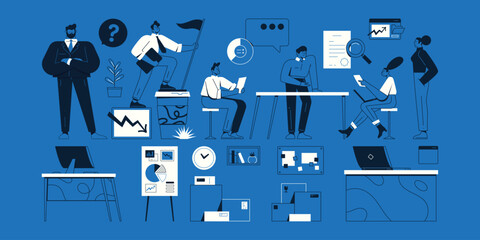 Wall Mural - office work elements in hand drawn style