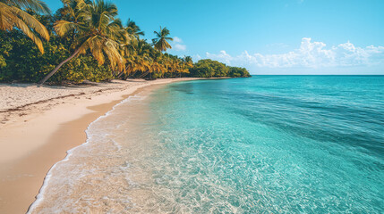 Aufkleber - A pristine tropical beach with crystal-clear water and vibrant coral reefs,