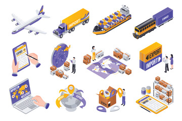 Wall Mural - export and import isometric icon set