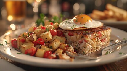 Wall Mural -  potatoes, egg, meat, fork