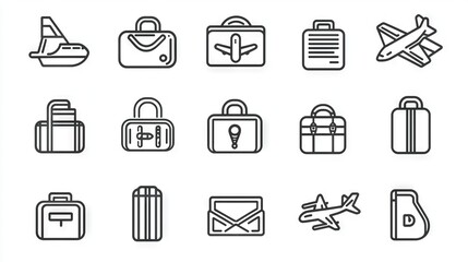   A collection of travel-related symbols like suitcases, plane, and airplane