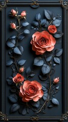 Wall Mural - 3D Paper Cuttings style invitation template, the border is decorated with roses.