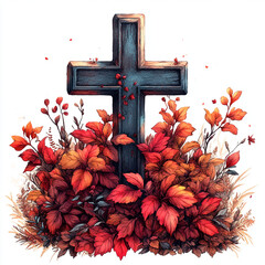 Wall Mural - Protestant Cross, The Decoration of the cross on Thanksgiving Day,