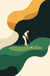 © carolina - Golf. Vector modern illustration of golf game, golfer, ball with club and hole, golf course for poster, flyer, invitation, ticket or background