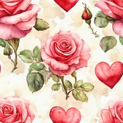 Wall Mural - Roses and Hearts Pattern.