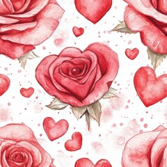 Poster - Watercolor Roses and Hearts.