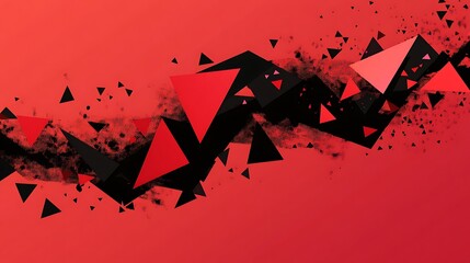 Wall Mural - Abstract red and black triangle shapes on a red background with a dusty effect.