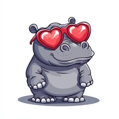 Sticker - Hippo in Love Glasses.