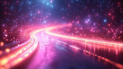 Abstract Road with Glowing Lights and Stars