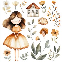 Wall Mural - Watercolor Girl Illustration.