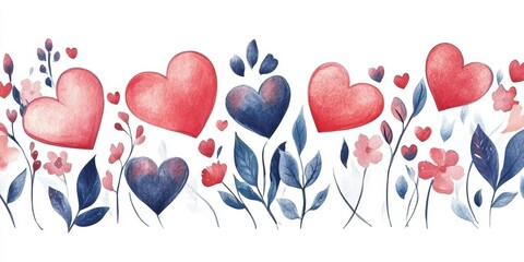 Canvas Print - Watercolor Hearts & Flowers.