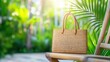 © ADD PHOTO - Stylish Woven Bag on a Wooden Chair in Greenery