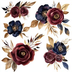 Sticker - Burgundy & Navy Floral Set.