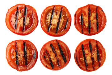 Canvas Print - Set of grilled tomato slices with char marks, isolated on transparent cutout background