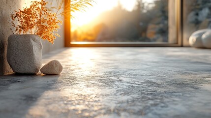 Canvas Print - Minimalist Interior Design with Stone Decor and Sunlight