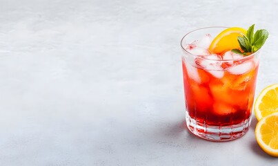 Wall Mural - Glass of tasty Negroni cocktail on light background , Generative AI