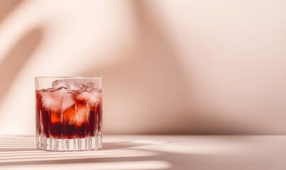 Wall Mural - Glass of tasty Negroni cocktail on light background , Generative AI