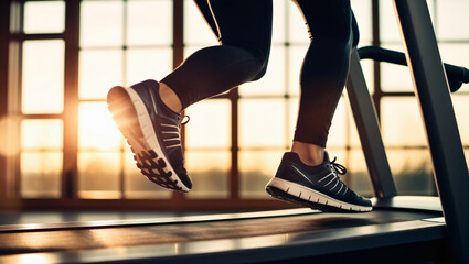 Woman in sneakers running on a treadmill 008