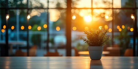 Canvas Print - Blurred Interior Office with Sunset Background