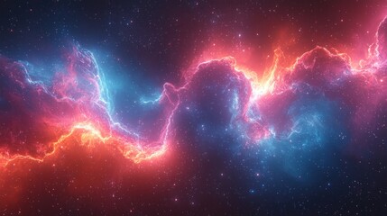 Wall Mural - colorful cosmic nebula with glowing pink, red, and blue clouds surrounded by stars in a vast deep sp
