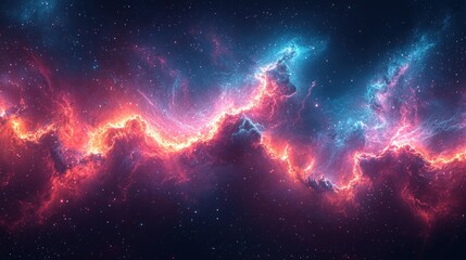 Wall Mural - Colorful cosmic nebula with glowing pink, red, and blue clouds surrounded by stars in a vast deep space scene Generative AI