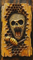 Wall Mural -   A skull in a beehive surrounded by bees