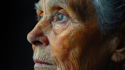 Wall Mural -   Close-up of a woman's face, showing wrinkles on her forehead and upper lip