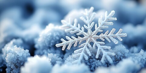 Wall Mural - A single snowflake resting on a bed of delicate ice crystals, showcasing the intricate beauty of winter's frozen artistry.