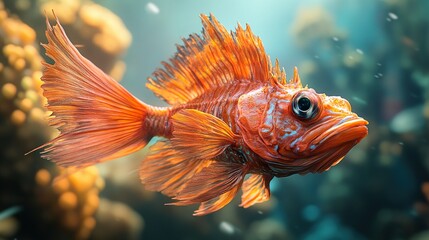 Poster - Vibrant Orange Fish in Coral Reef Habitat