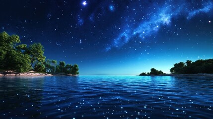 Wall Mural - Tranquil Night Over a Starry Ocean Landscape