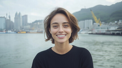 Smiling Woman Portrait in City Setting