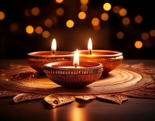 Happy Diwali - Lit diya lamp on street at night