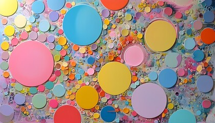 Wall Mural - Vibrant composition of circles in soft and bright hues, showcasing an aesthetic blend of colors and dynamic forms